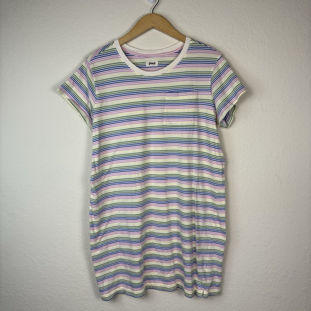 Pact XL Softspun Tee Dress 100% Organic Cotton T Colorful Striped Casual Preppy